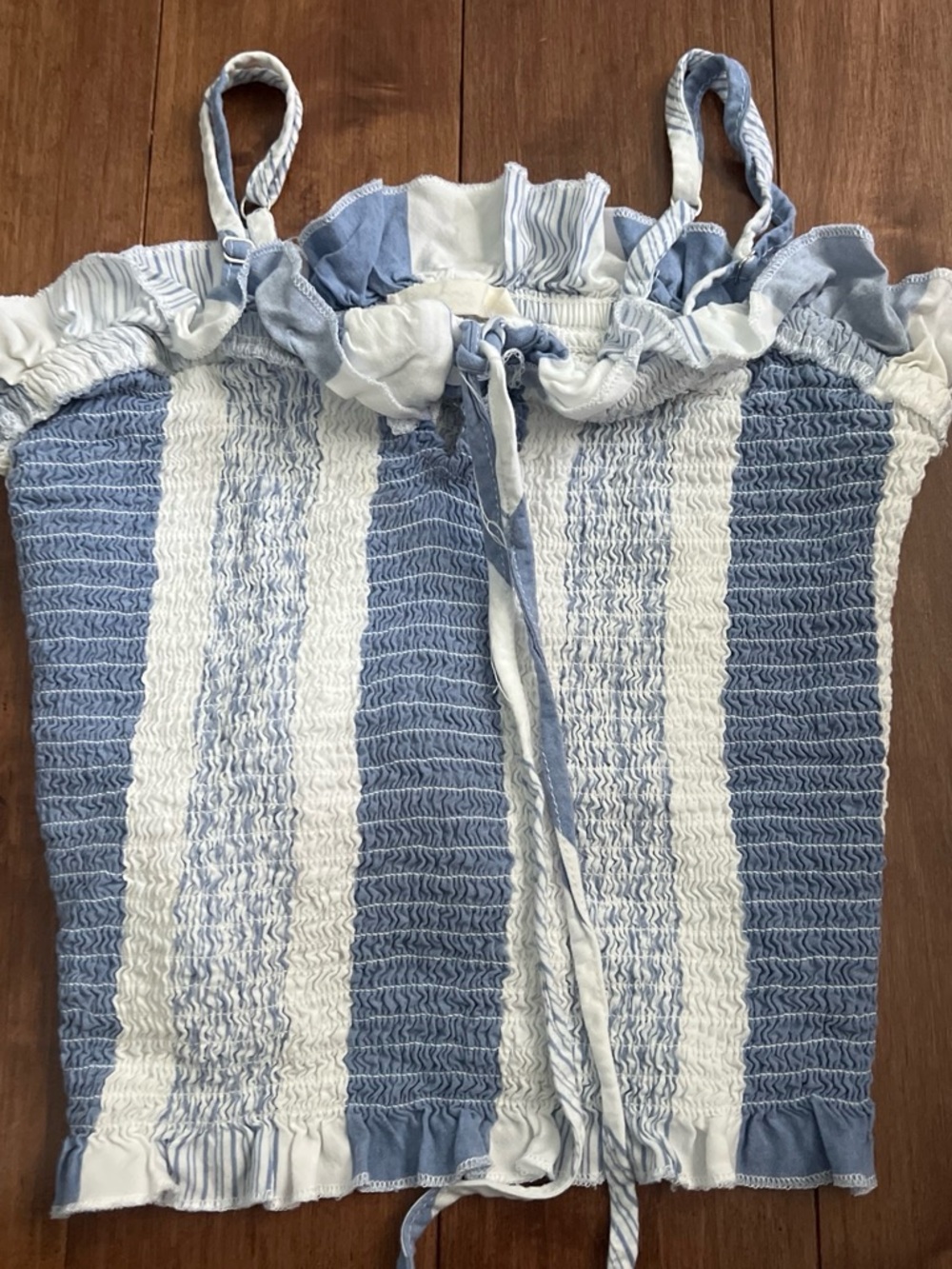 Ocean Drive Blue and White Striped Smocked Tank